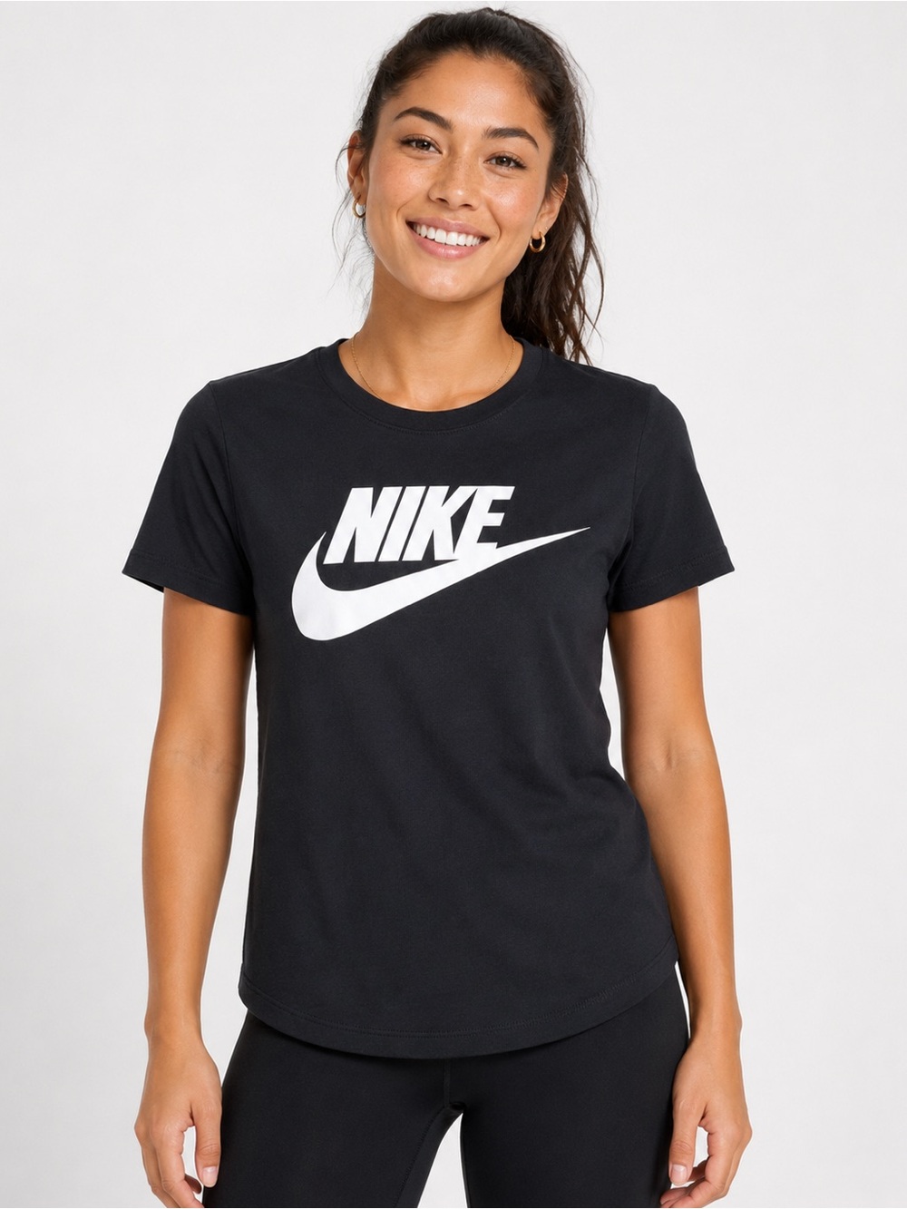 Nike Futura big white Logo Tee Shirt Women’s size XS Black Short Sleeve graphic